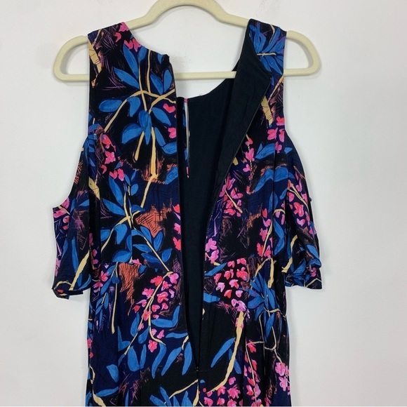 NWT Anthropologie Maeve Elia Cold Shoulder Dress Blue Tropical Floral Size 12 - Picture 7 of 14